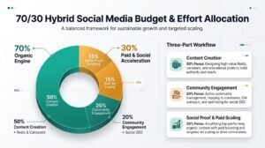70-30 hybrid social media growth budget allocation infographic