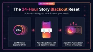 24-hour Instagram Story blackout reset flowchart to fix low reach