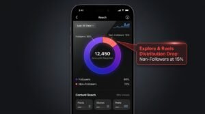 Instagram Insights screenshot comparing follower vs non-follower reach drop