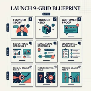 9-grid Instagram launch template for growing a brand from zero 